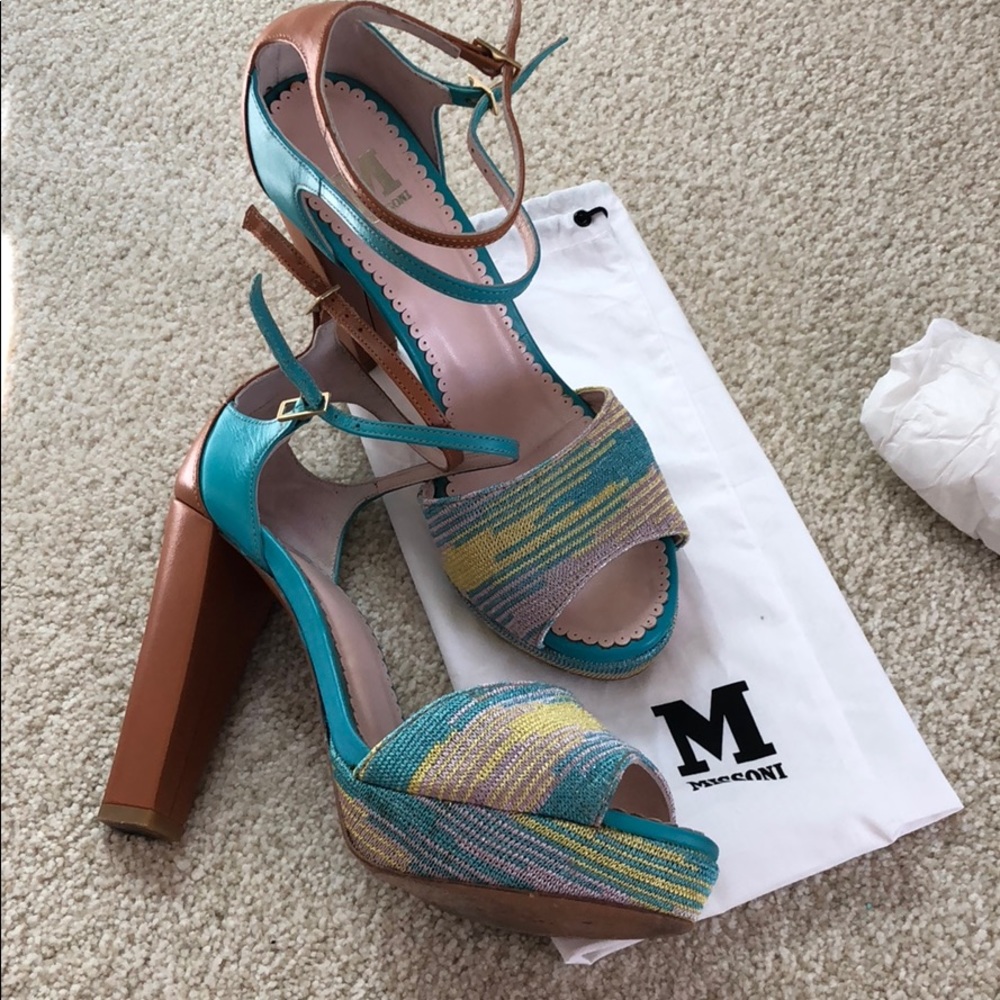 Missoni crochet metallic knit and leather sandals